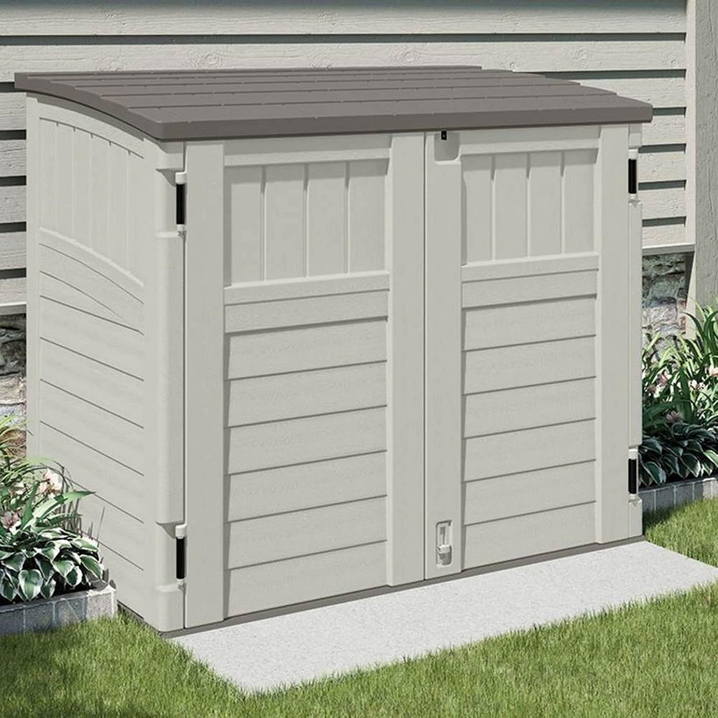 Suncast BMS2500 53 x 31.5 x 45.5 Inch Horizontal Resin Outdoor Storage Shed Bundled with 2 Pack BMSBSKT2PK 25 x 7.25 Inch Basket Accessory, Black