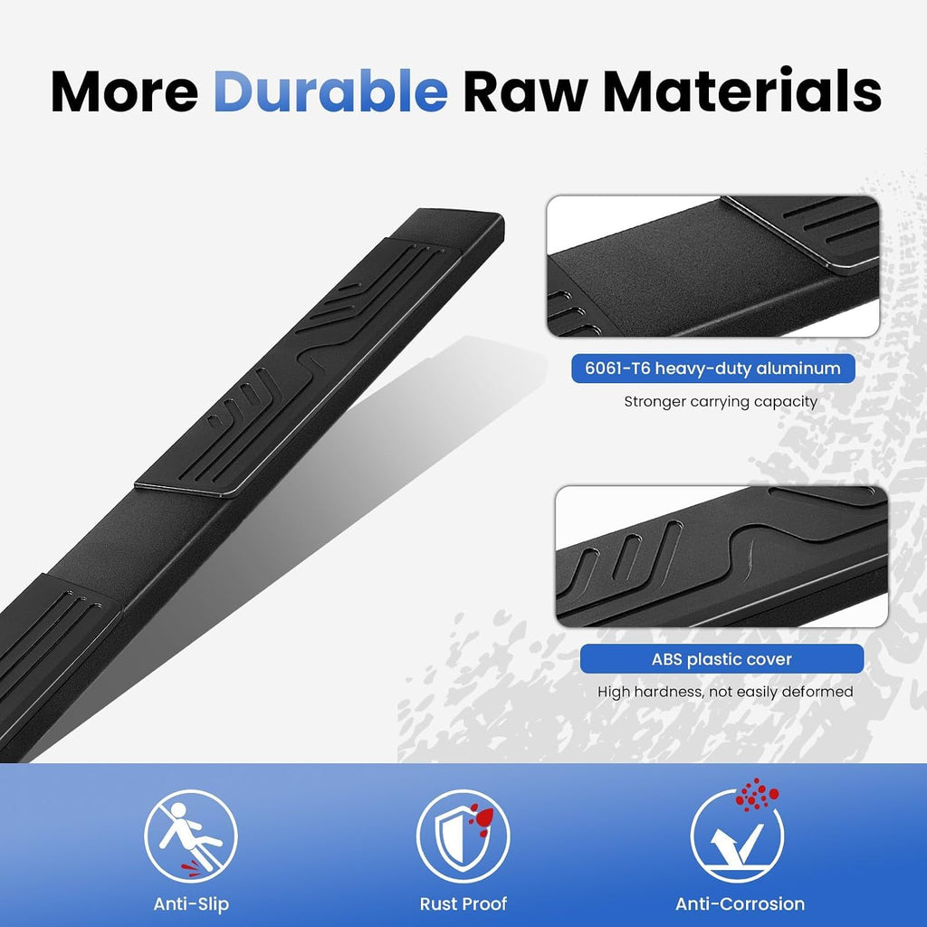 PZ 6.5' Rustproof Running Boards Side Steps Compatible with Chevy Silverado/GMC Sierra 1500 Double Cab 2019-2025,2020-2025 2500HD 3500HD,500LBS Anti-Slip Black Aluminum No Drill Truck Running Boards