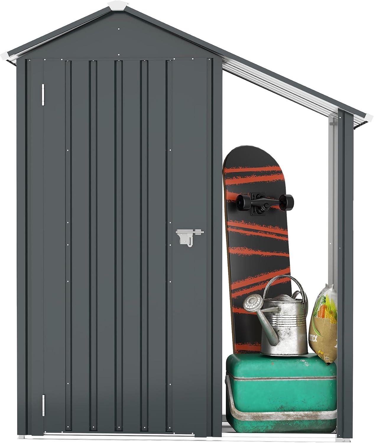 Small 5 × 2 FT Sheds & Outdoor Storage with Side Extension Roof, Waterproof Metal Outside Storage Shed with Sturdy Frame, Utility Tool Shed for Backyard Garden — Dark Gray