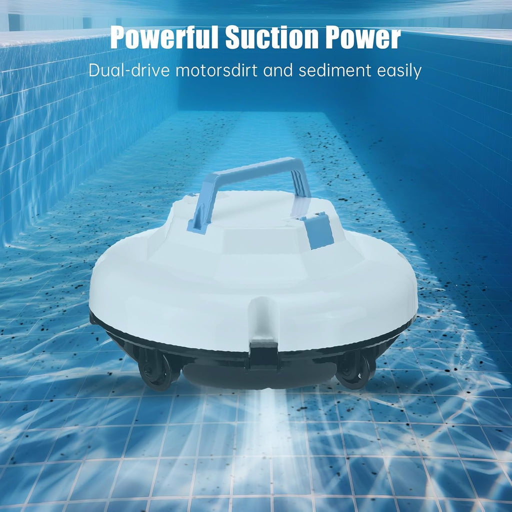 Zunate Robotic Pool Cleaner, Cordless Automatic Vacuum with 120 Min Runtime & Strong Suction, Auto Parking Robot for Above Ground and In Ground Flat Bottom Pools (US Plug)