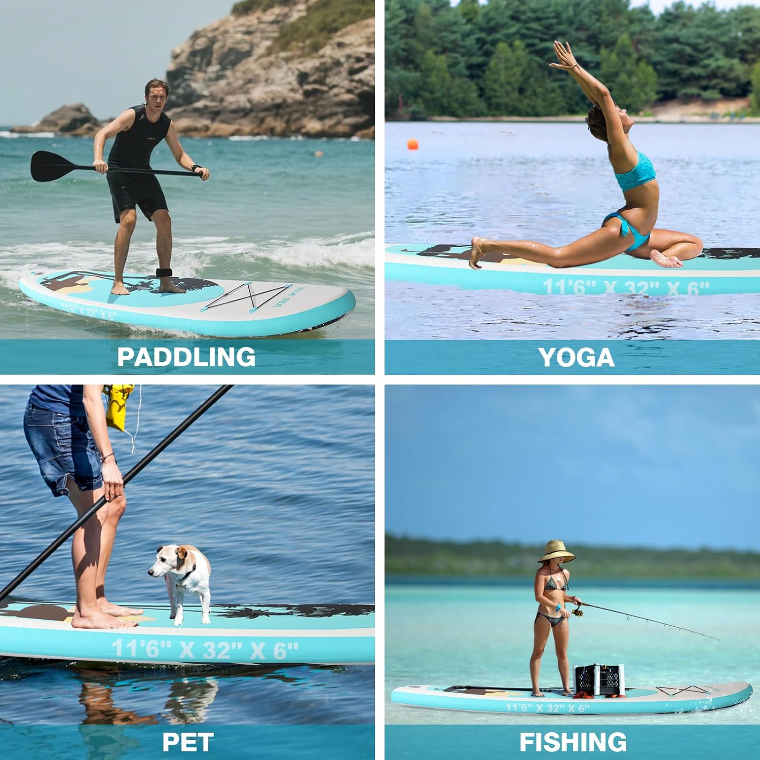 Inflatable Stand up Paddle Board, Extra Wide SUP, with Premium Paddleboard Accessories, Hand Pump, Backpack, Adult & Youth, for Yoga Fishing Paddling