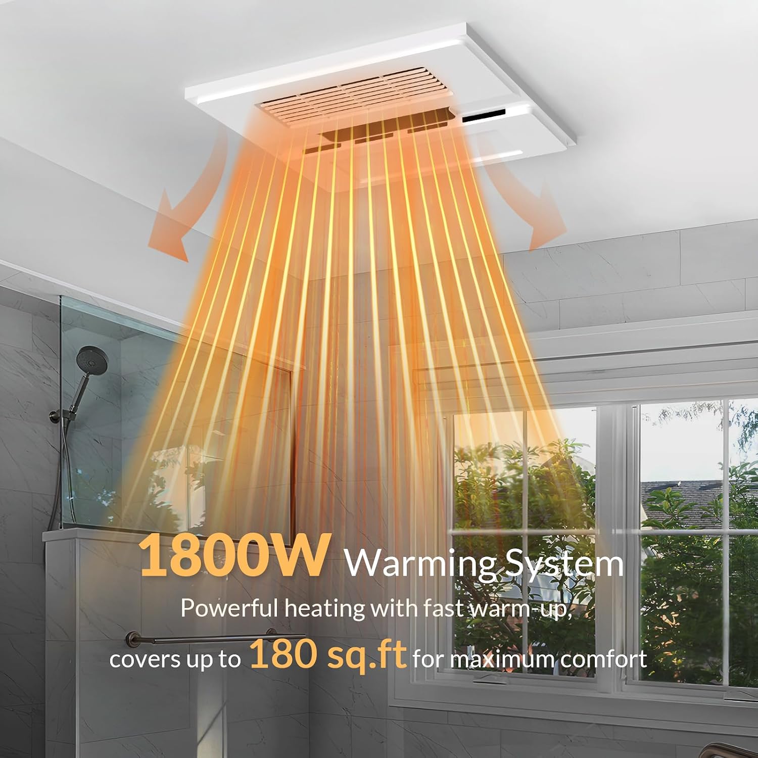 1800W Bathroom Exhaust Fan with Light and Heater, 110 CFM 4-in-1 Ceiling Vent Fan, 1.0 Sone Quiet Operation, 11.2' x 11.2' Ceiling Cutout, 13.8' Grille, 6500K LED Light, Metal Housing