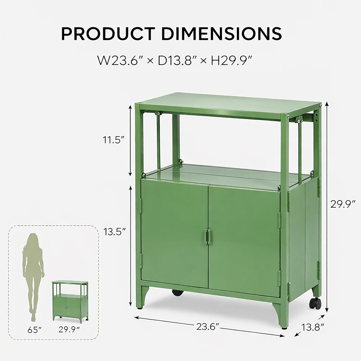 Modern Metal Folding Storage Cabinet, Cream Foldable Sideboard with Shelves, Entryway Console Cabinet Coffee Bar for Patio Outdoor Indoor Living Room Kitchen Bathroom, 5mins Assembly, Green