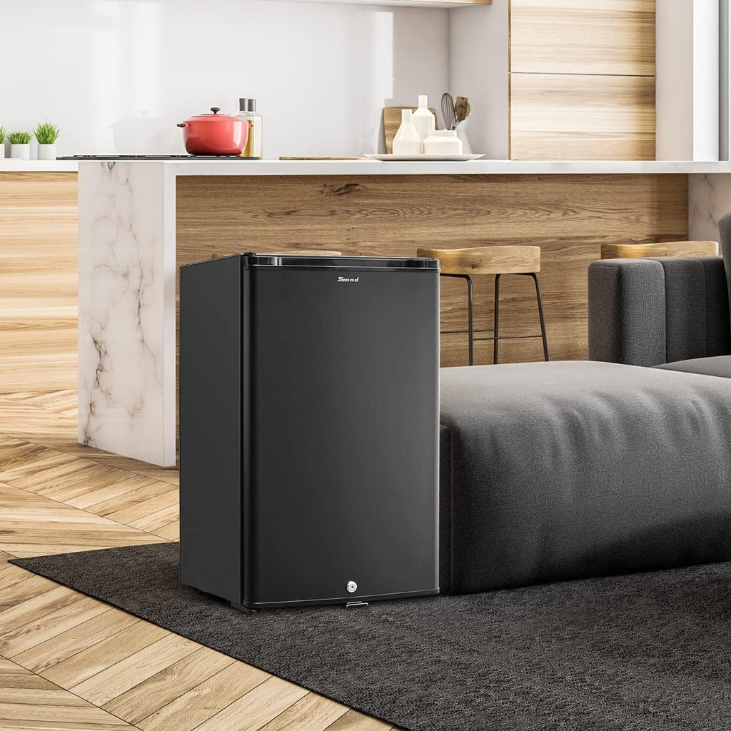 Smad Locking Mini Fridge, No Noise 110V/12V Compact Refrigerator 2 Ways RV Truck Caravan Beverage Car Mini Fridge with Lock, Reversible Door, 1.7 Cu.Ft, Black