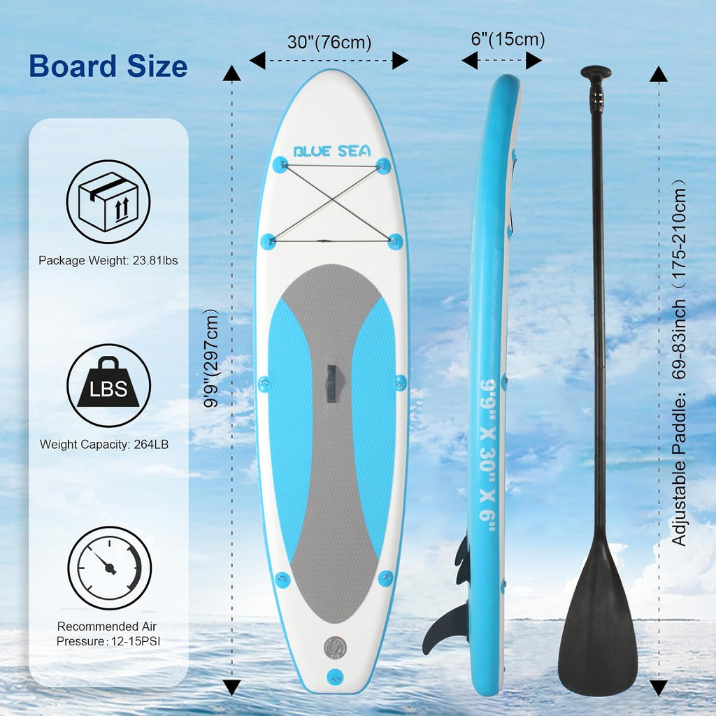 Inflatable Stand up Paddle Board, Extra Wide SUP, with Premium Paddleboard Accessories, Hand Pump, Backpack, Adult & Youth, for Yoga Fishing Paddling