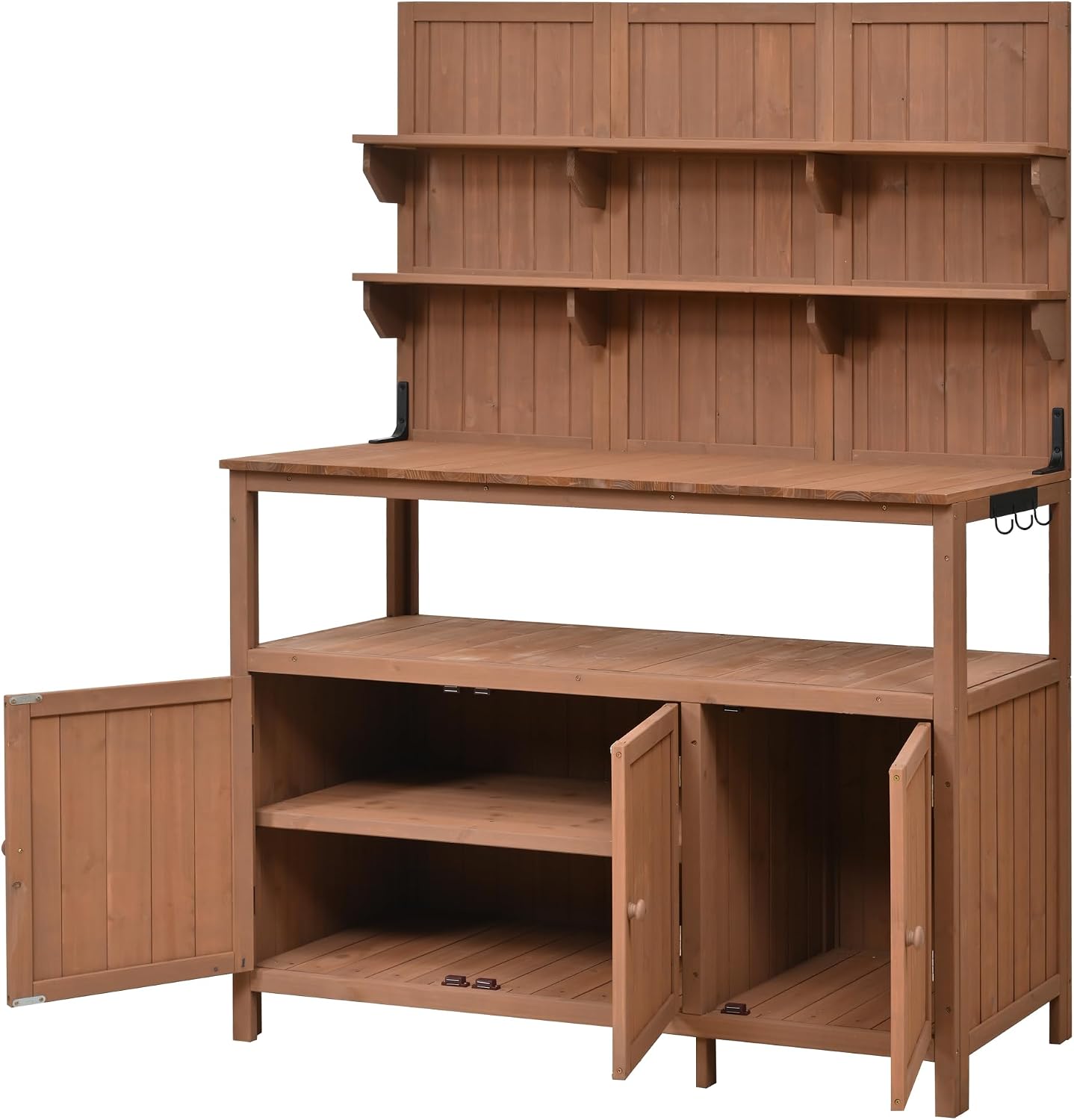 Outdoor Potting Bench Table with Hutch, 50.2' Solid Fir Wood Garden Workstation, Large Countertop, 2 Shelves, 2 Cabinets, for Gardening (Natural6, 50.2')