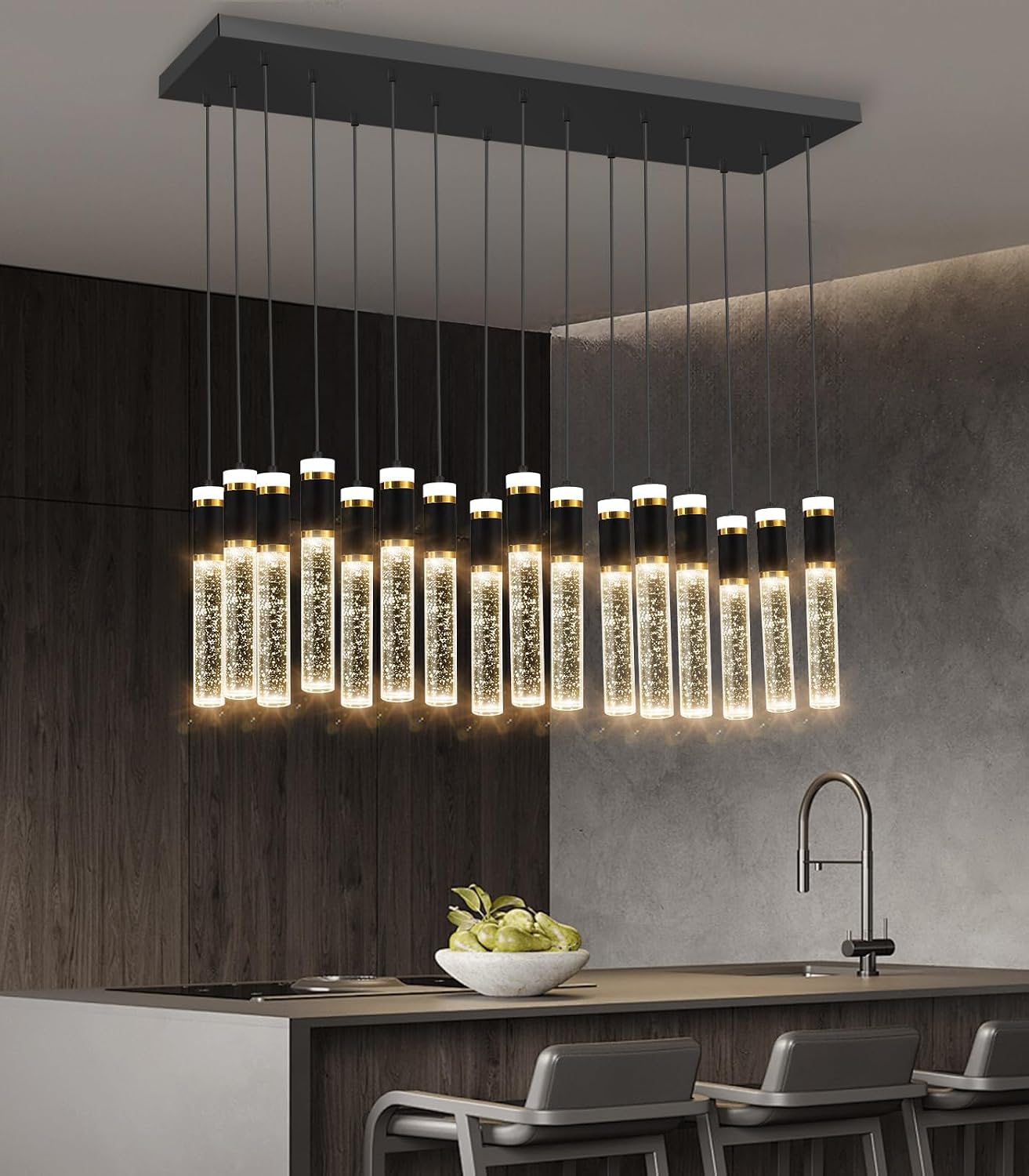16-Lights Modern Cystal for Kitchen Island LED Dimmable Pendant Lighting Fixture Crystal Chandelier Light Fixtures for Dining Room