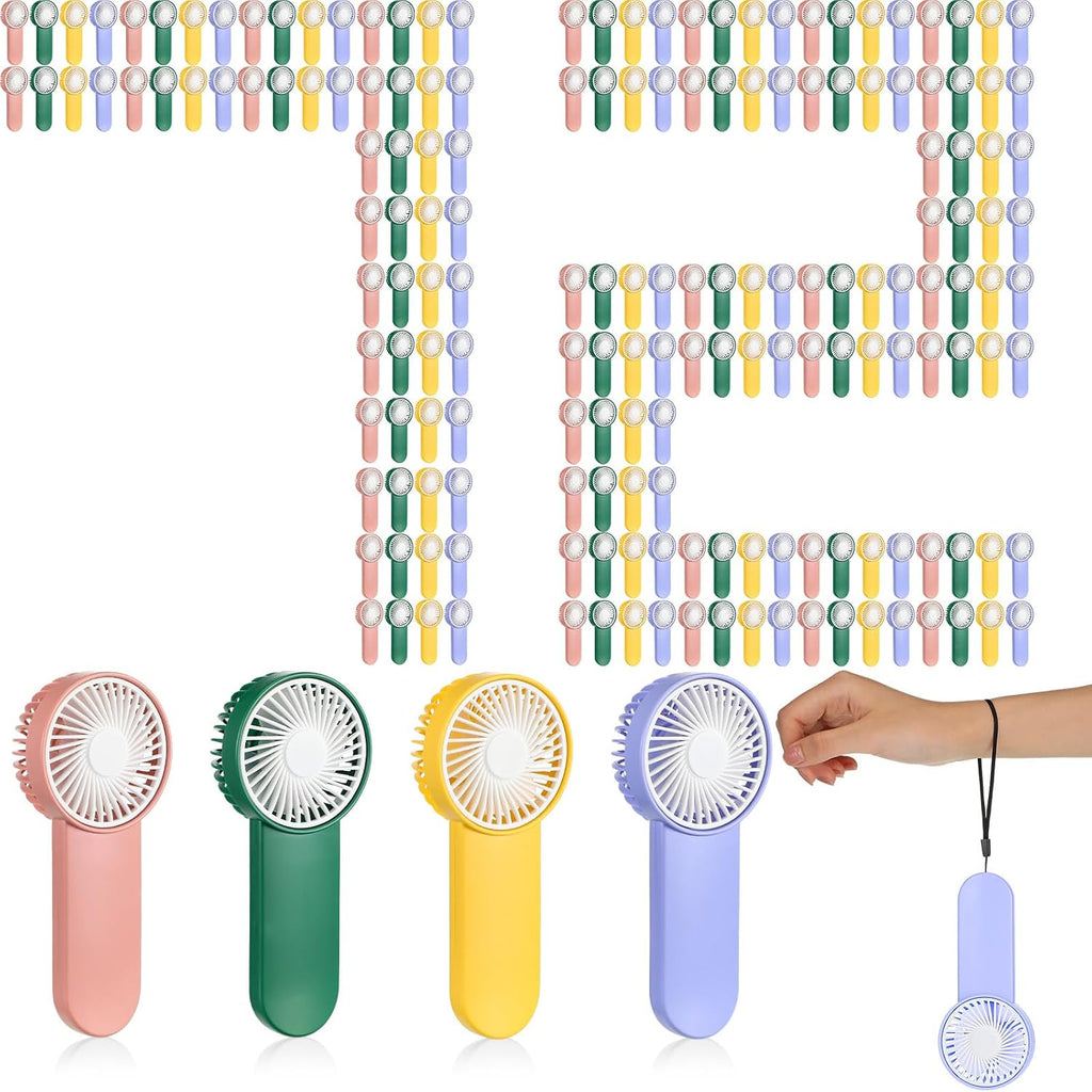 Sumind 72 Pcs Small Personal Portable Fan Mini Handheld Bulk 1 Speed Electric Cute Battery Powered for Neck Lash Makeup Women Men Travel Camping Indoor Outdoor Summer (4 Colors)