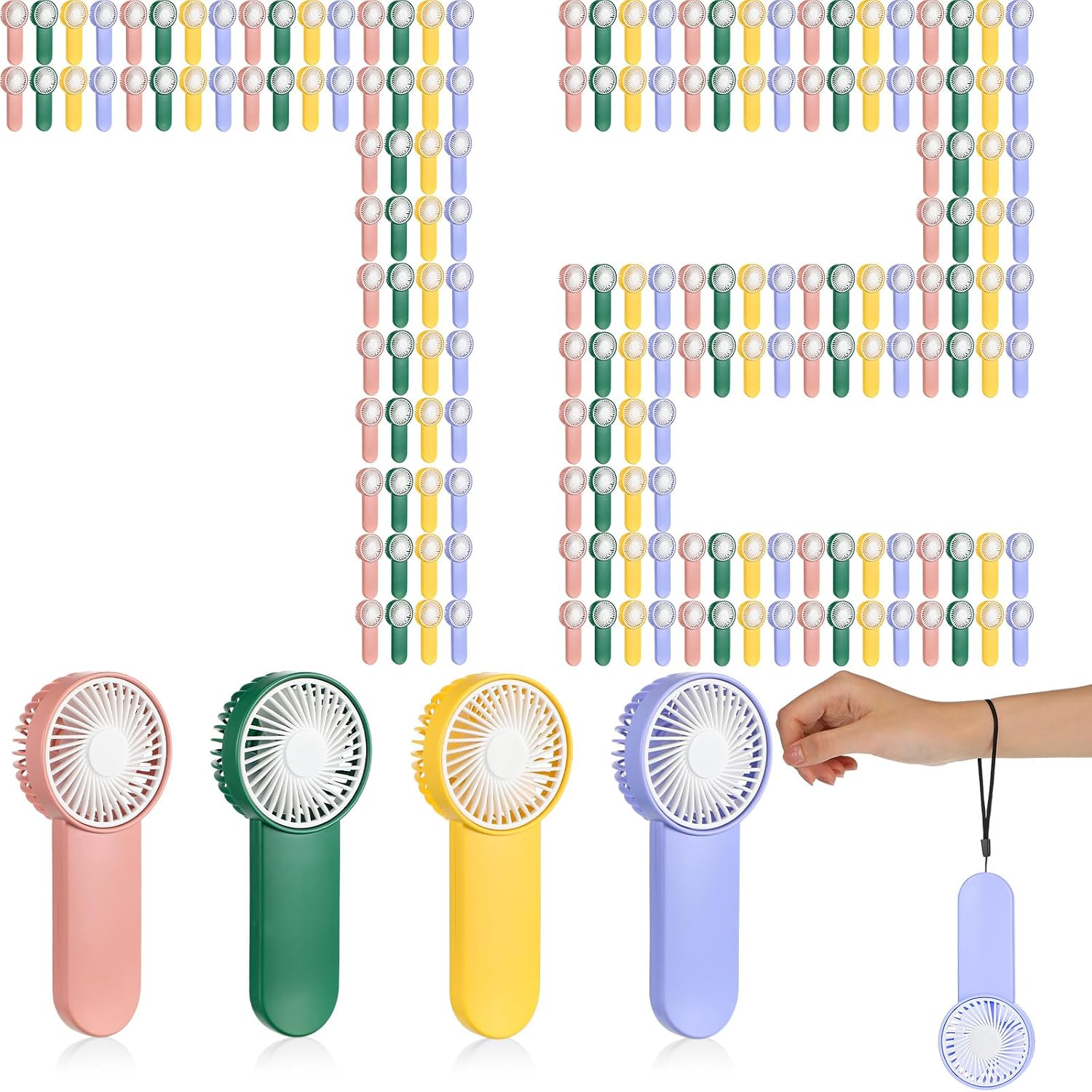 Sumind 72 Pcs Small Personal Portable Fan Mini Handheld Bulk 1 Speed Electric Cute Battery Powered for Neck Lash Makeup Women Men Travel Camping Indoor Outdoor Summer (4 Colors)