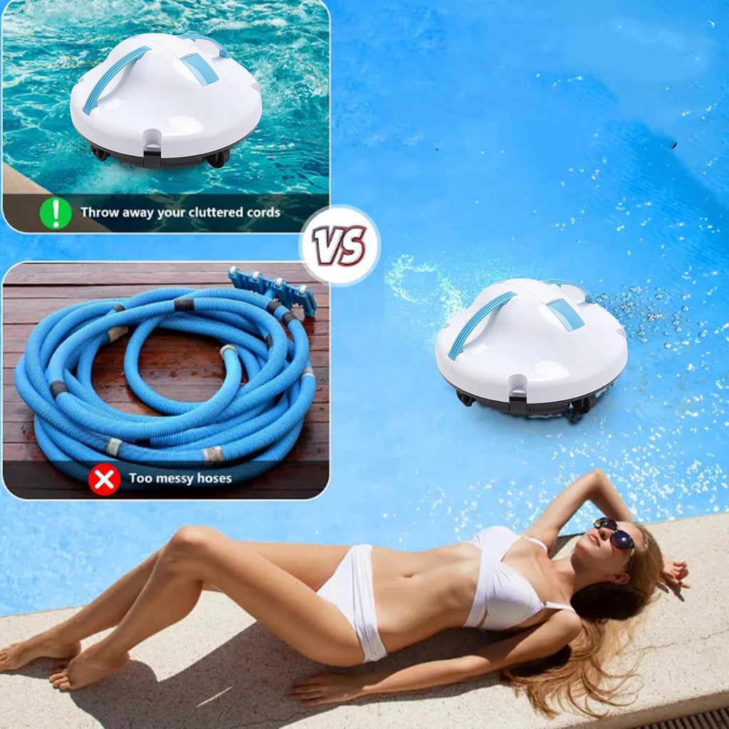 Robotic Pool Cleaner, 120 Minutes Runtime 100㎡ Cleaning Area Cordless Pool Vacuum, Portable Automatic Pool Vacuum Robot for Flat Above Ground Flat Pools, Inground Pools (US Plug)