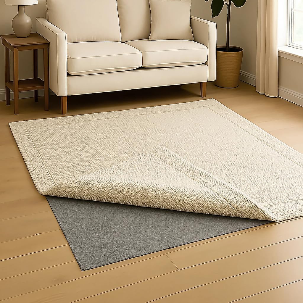 9x12 Feet Gray Rug Pad – 1/3 Inch Thick, Non-Slip, Cushioned Protection for Hard Floors