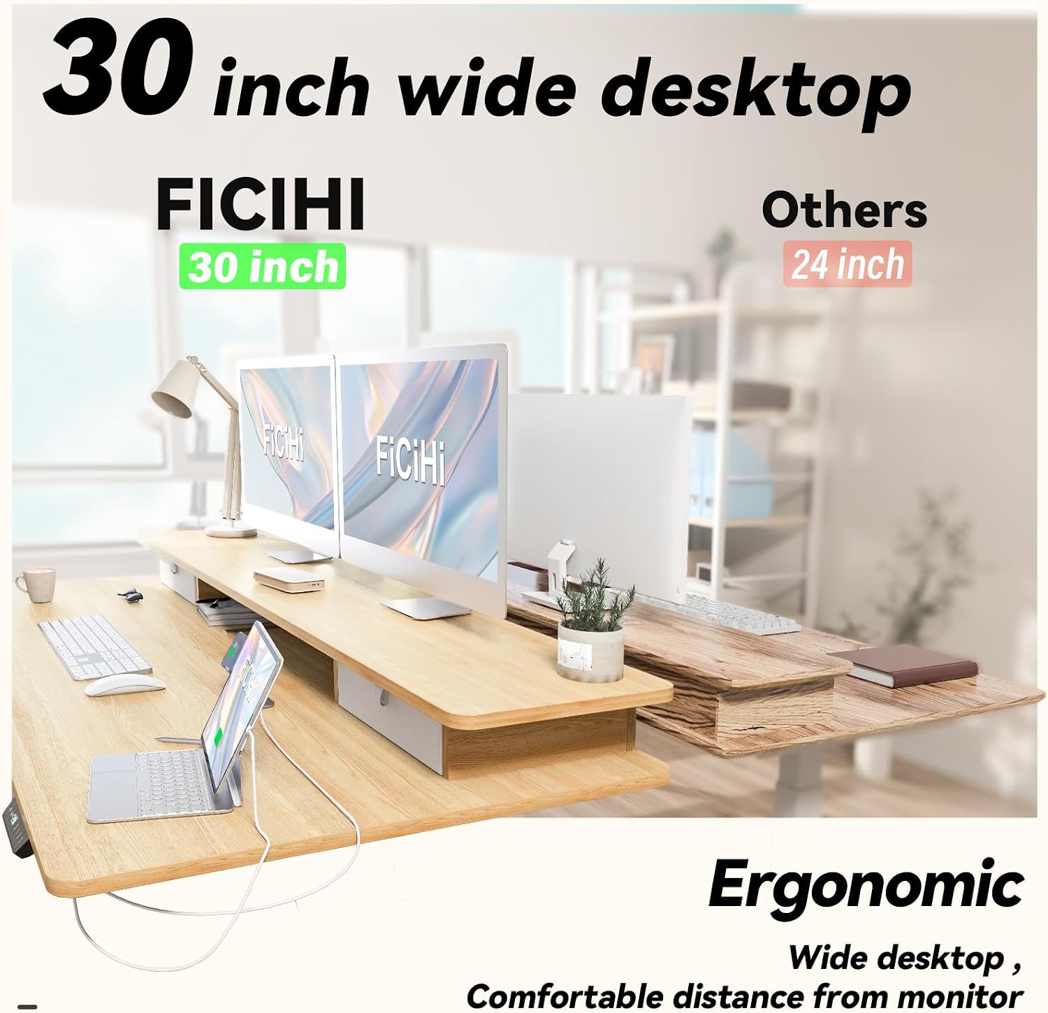 FiCiHi Adjustable Height Standing Desk with 4 Drawers,48 x 30 inches Electric Sit Stand Home Office Desk with Two Tiers, 3 Memory Presets, Monitor Stand Riser, USB A/C Charging Port