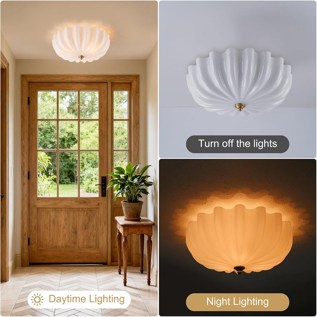 Milk Glass Flush Mount Ceiling Light, 3-Light Gold Hallway Light Fixtures, 15.7'' Vintage Brushed Brass Milk Glass Lights Fixture for Entryway Dining Living Room Foyer