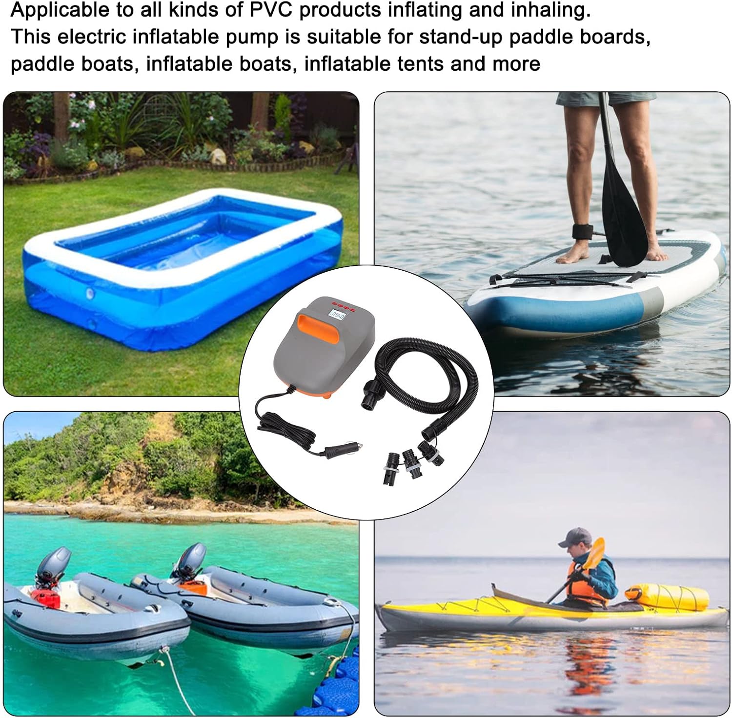 20PSI High Pressure Air Pump for Paddle Board, Electric Inflation Deflation Pump with LCD Screen, Portable 12V DC Car Connector for, Inflatable Boats, Tents, Quick Conversion