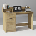 FUNKOCO Computer Desk with Rattan Drawers and Hutch - 47 Inch Home Office Boho Writing Desk with Storage File Drawer & Monitor Stand, Modern Wood Computer Table