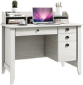 48' Vintage Computer Desk with 4 Storage Drawers & Top Hutch, Home Office Workstation with Drawer & Monitor Stand, Wooden Study Work Writing Table (White)