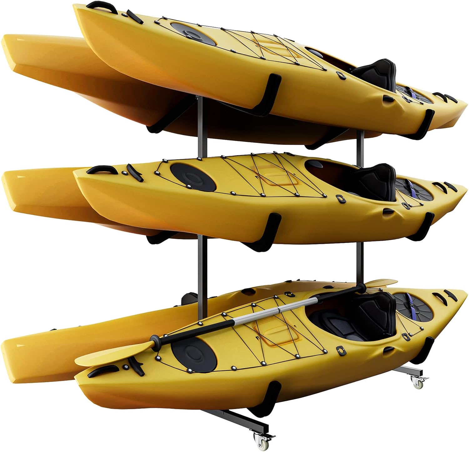 Bonnlo Kayak Stand Freestanding Storage Rack for Kayak Canoe Boat Paddle Board SUP Surfboard for Indoor Outdoor Garage, Shed, Dock with Lockable Wheels Wide Adjustable