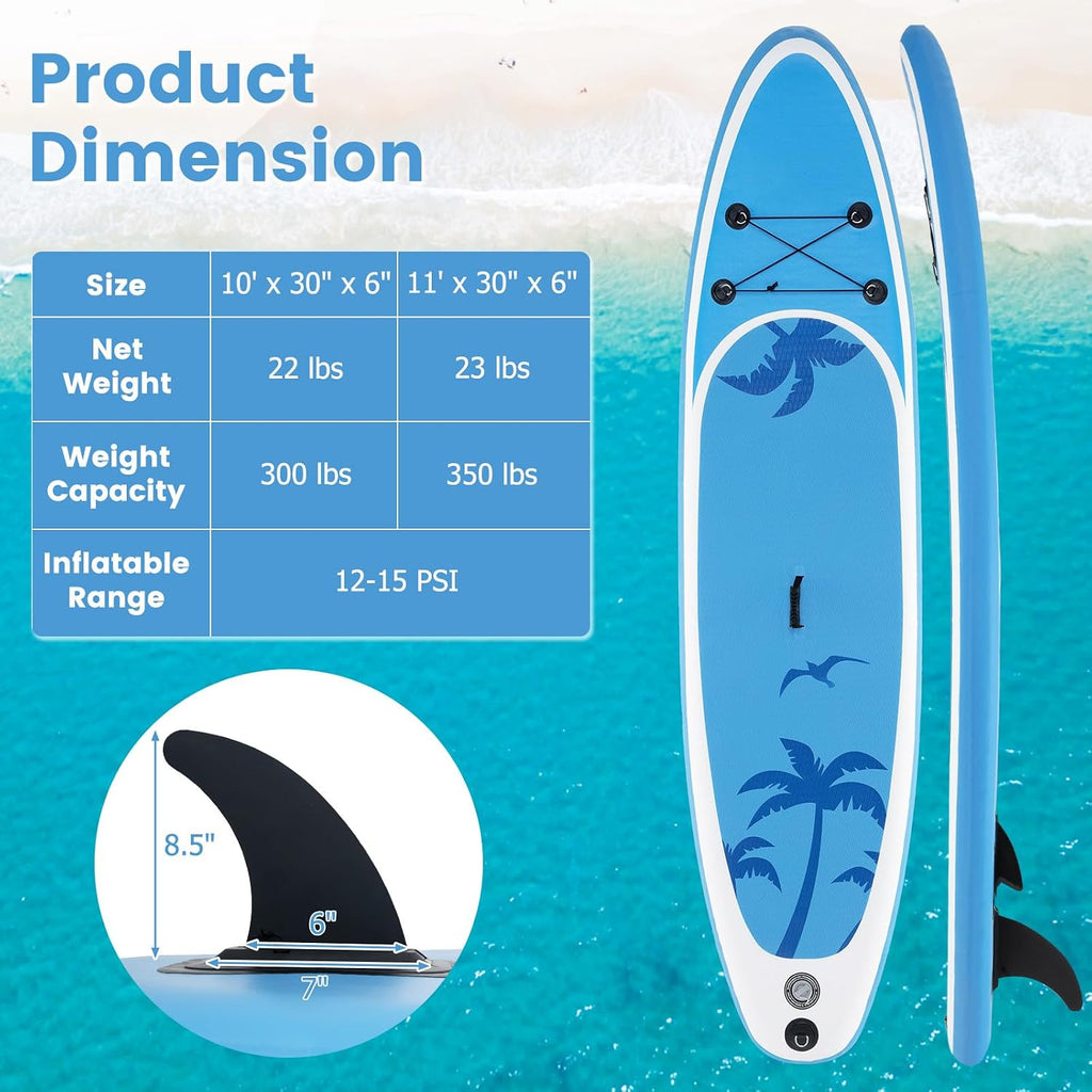 GYMAX Paddle Board, Inflatable Stand Up Paddle Board with SUP Accessories, Removable Fin, Paddle, Pump, Leash & Carry Bag, Blow Up Paddle Boards Standing Boat
