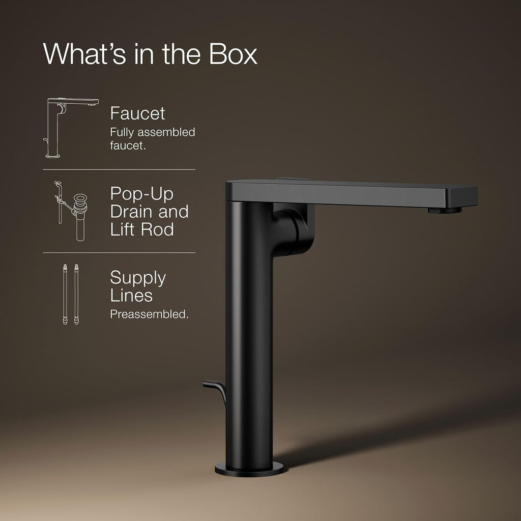 Kohler 73168-4-BL Composed® Tall Single-Handle Bathroom Sink Faucet with Lever Handle, 1.2 gpm, Matte Black