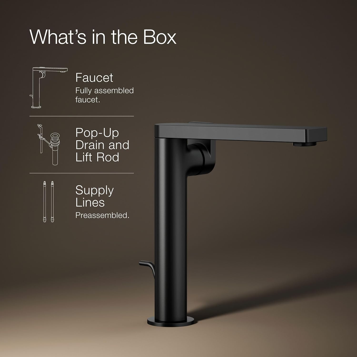 Kohler 73168-4-BL Composed® Tall Single-Handle Bathroom Sink Faucet with Lever Handle, 1.2 gpm, Matte Black