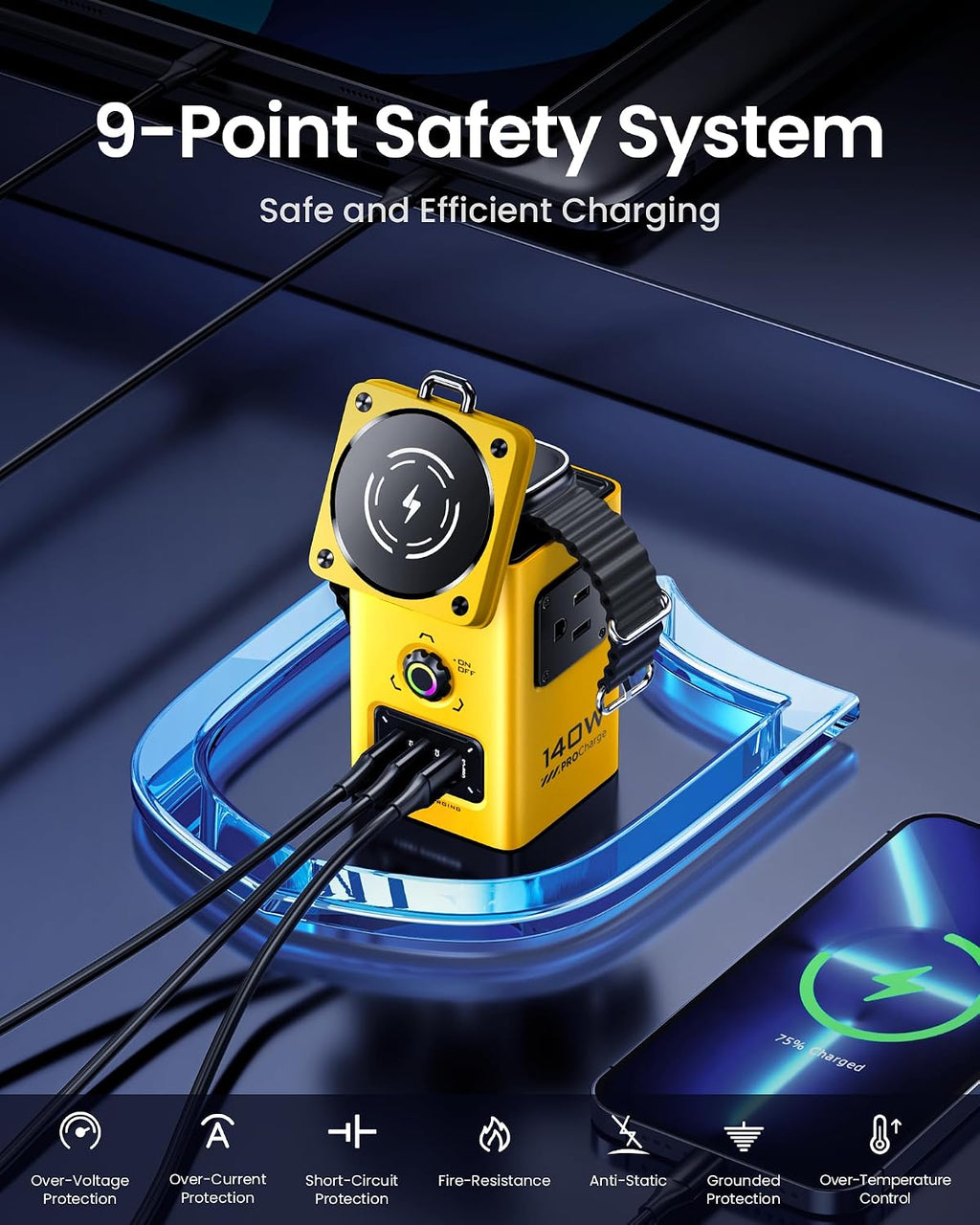 PISEN 8-in-1 Mag-Safe Charger Stand - 140W Charging Station for Multiple Devices Mag-Safe Stand Magnetic Qi2 Wireless Charger for iPhone 17/16/15/14/13/12, Magnetic Charger for Apple Watch (Yellow)