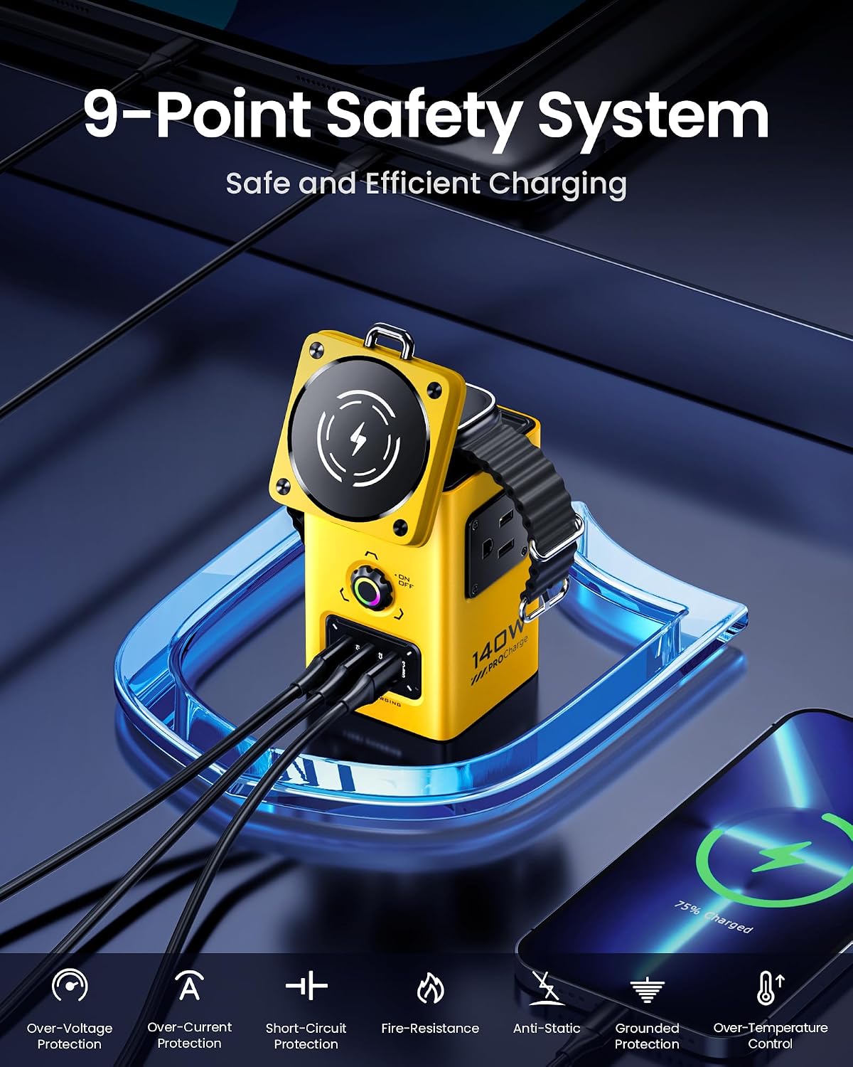 PISEN 8-in-1 Mag-Safe Charger Stand - 140W Charging Station for Multiple Devices Mag-Safe Stand Magnetic Qi2 Wireless Charger for iPhone 17/16/15/14/13/12, Magnetic Charger for Apple Watch (Yellow)