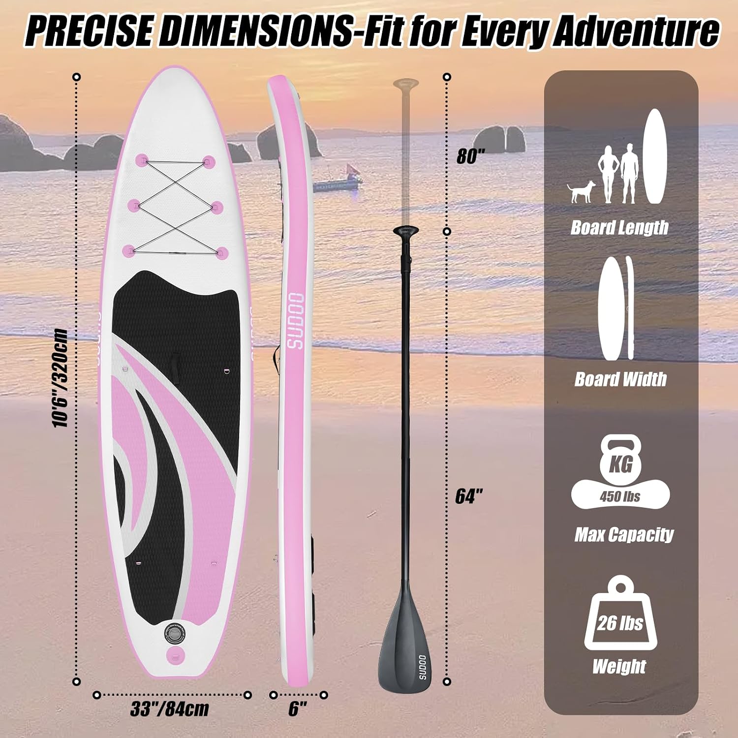 SUDOO Inflatable Stand Up Paddle Board 10'/ 10'6' SUP with 450LB Weight Capacity Adjustable Paddle Wide Stable Non Slip EVA Deck Complete Accessories for Adults Beginners Youth Outdoor Water Sports