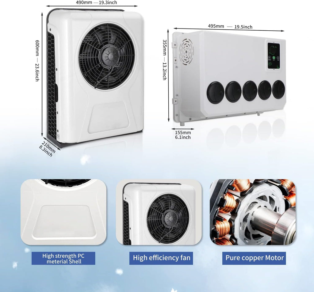 24V dc Truck Camper Van Air Conditioner 10000BTU Universal 24 Volt Electric RV Automotive Split Air Conditioning ac Unit for semi trucks RV Motorhome Crane Tractor (White - 10000btu)