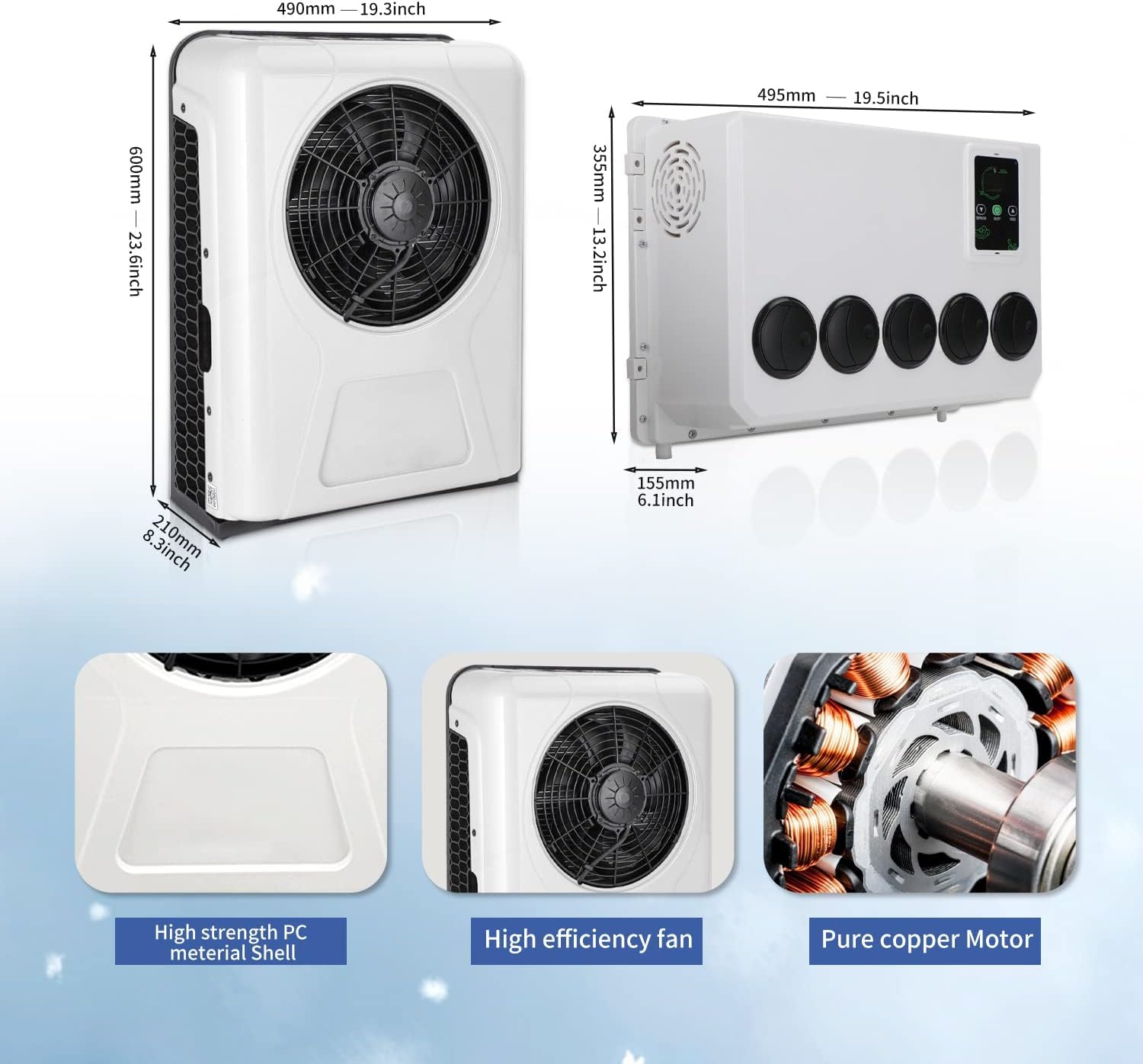 24V dc Truck Camper Van Air Conditioner 10000BTU Universal 24 Volt Electric RV Automotive Split Air Conditioning ac Unit for semi trucks RV Motorhome Crane Tractor (White - 10000btu)