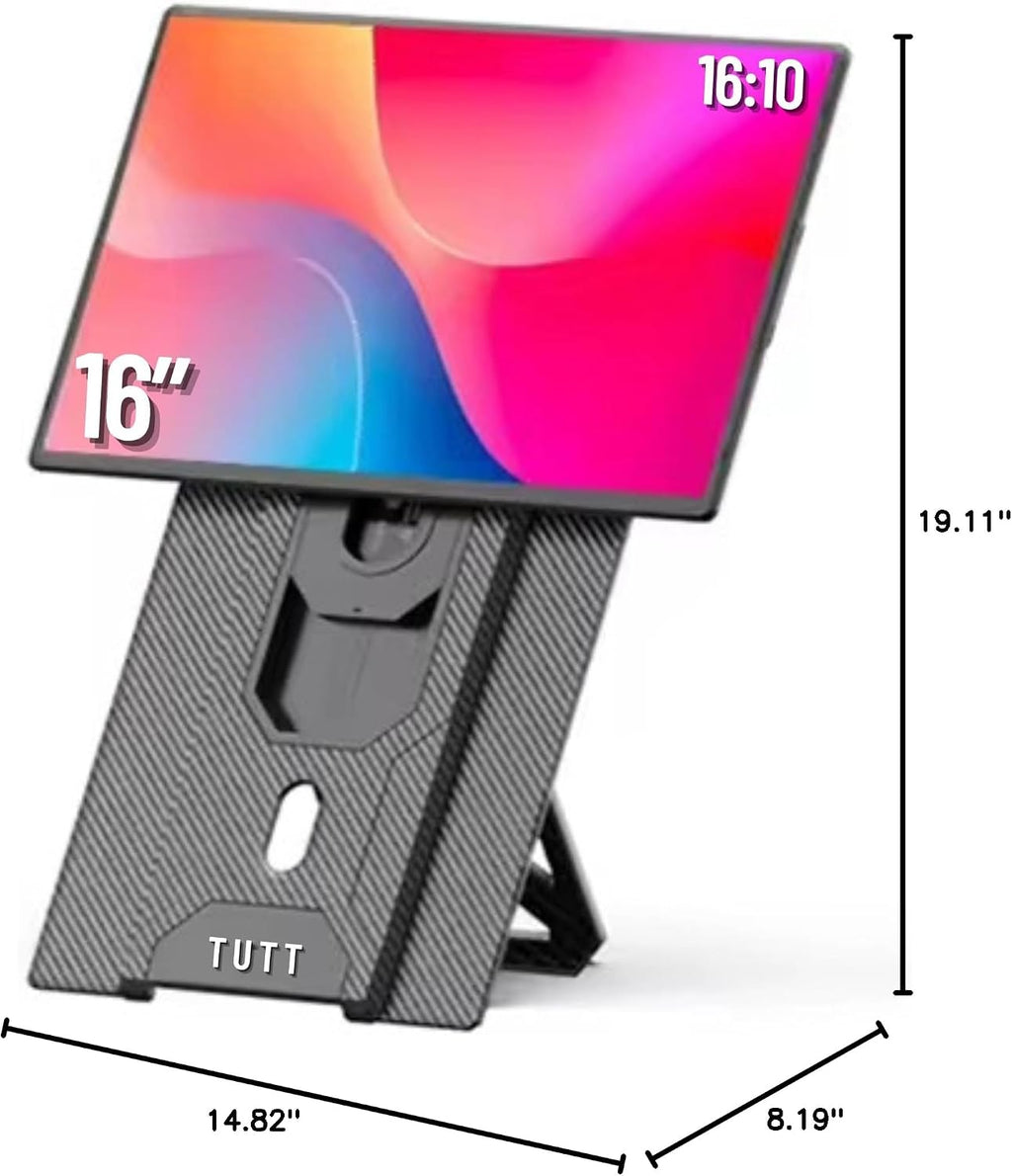 TUTT 16' Laptop Screen Extender with Stand 16:10 Ratio USB-C/HDMI + Speaker | Multiple Position Portable Monitor | Reverse Charging Plug-Play for Mac/OS/Wins/Chrome/Dex N2