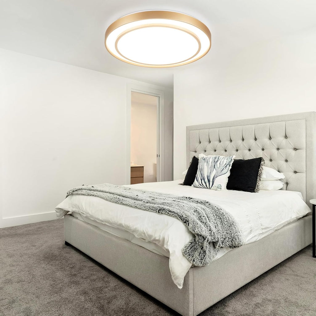 2Pack 20' LED Flush Mount Ceiling Light Fixture Gold, 36W Dimmable Light Fixture Ceiling Mount Round Overhead, Modern Close to Ceiling Light for Living Room, Foyer, Kitchen, Bedroom