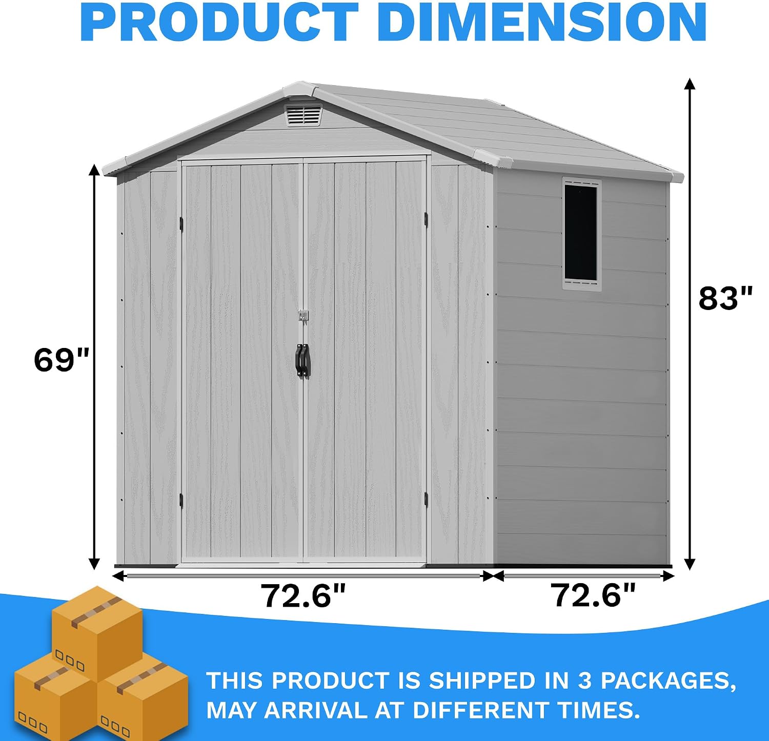 Greesum 6x6FT Plastic Outdoor Storage Shed with Floor, Resin Sheds with Lockable Double Door, Tool Sheds with Window and Vents, for Garden, Backyard, Patio, Light Gray