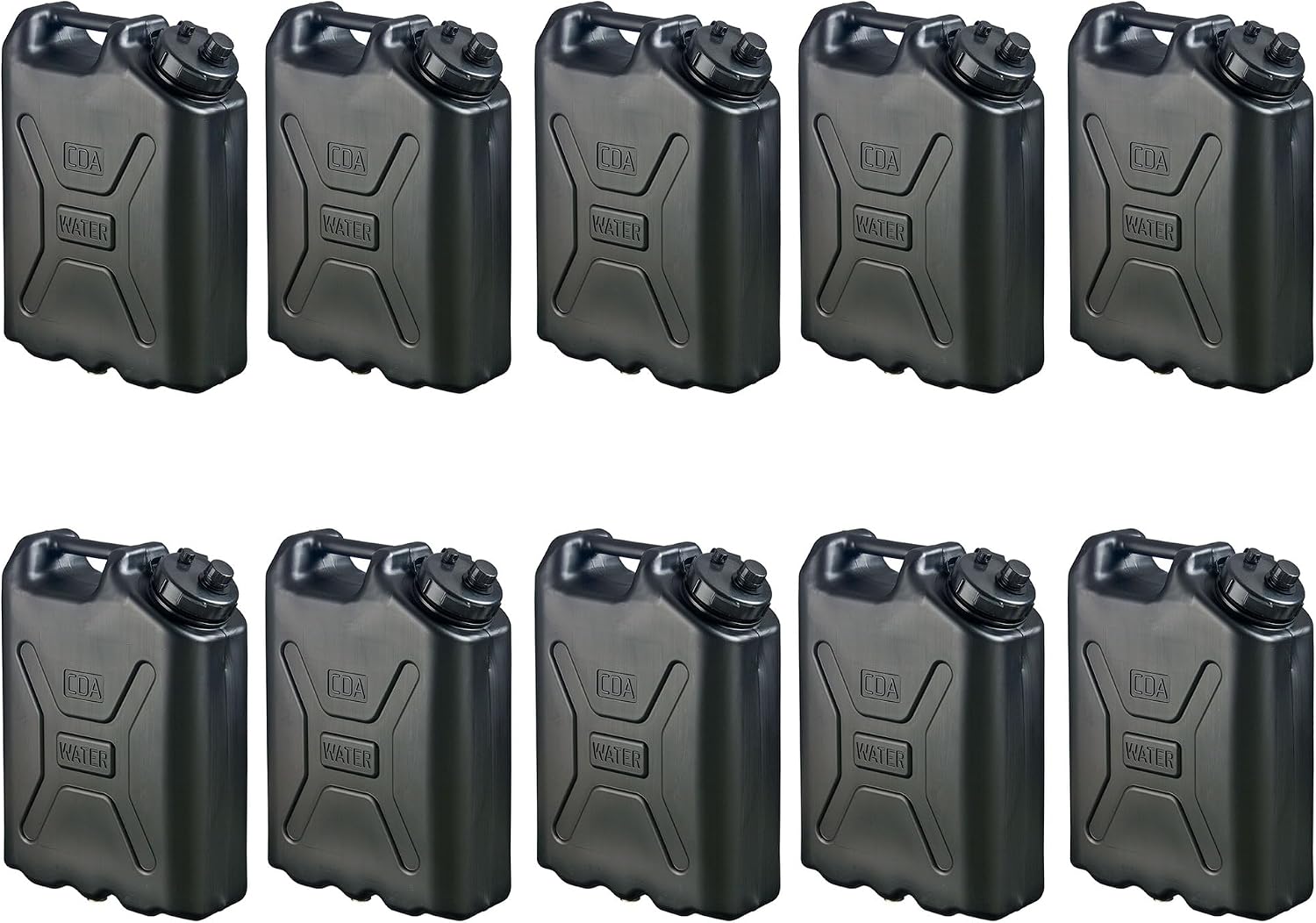 Scepter 10-Pack Military Water Container for Camping/Emergency/Off-Road, 5 Gallon, Black