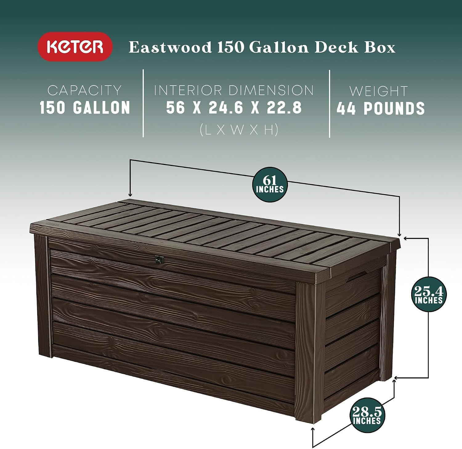 Keter Unity XL Outdoor Kitchen Rolling Bar Cart, Storage Cabinet Bundled with Westwood 150 Gallon Plastic Outdoor Furniture Storage Deck Box, Espresso