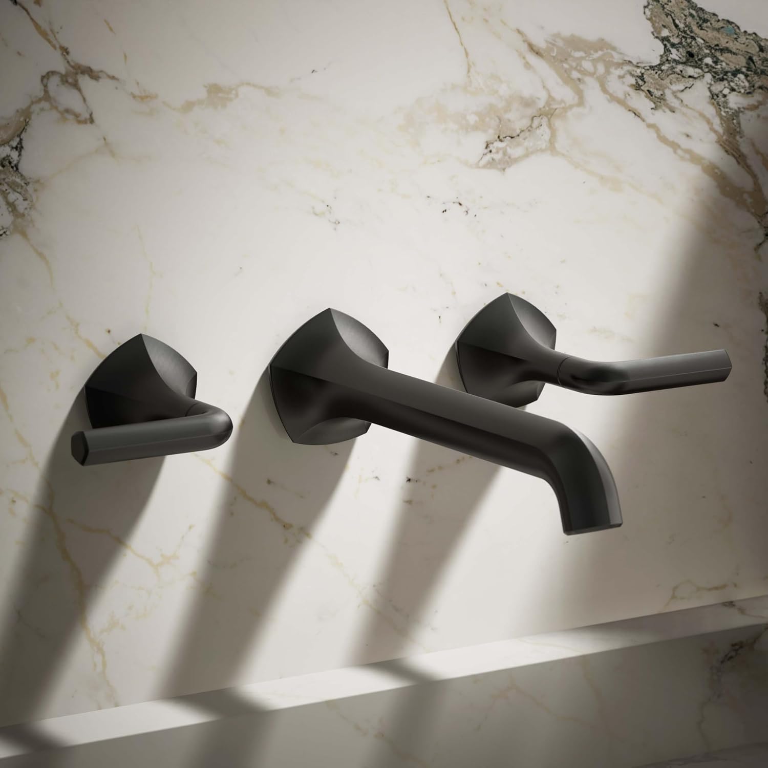 KOHLER T27013-4-BL Occasion Wall-Mount Bathroom Sink Faucet Lever Handle Trim in Matte Black