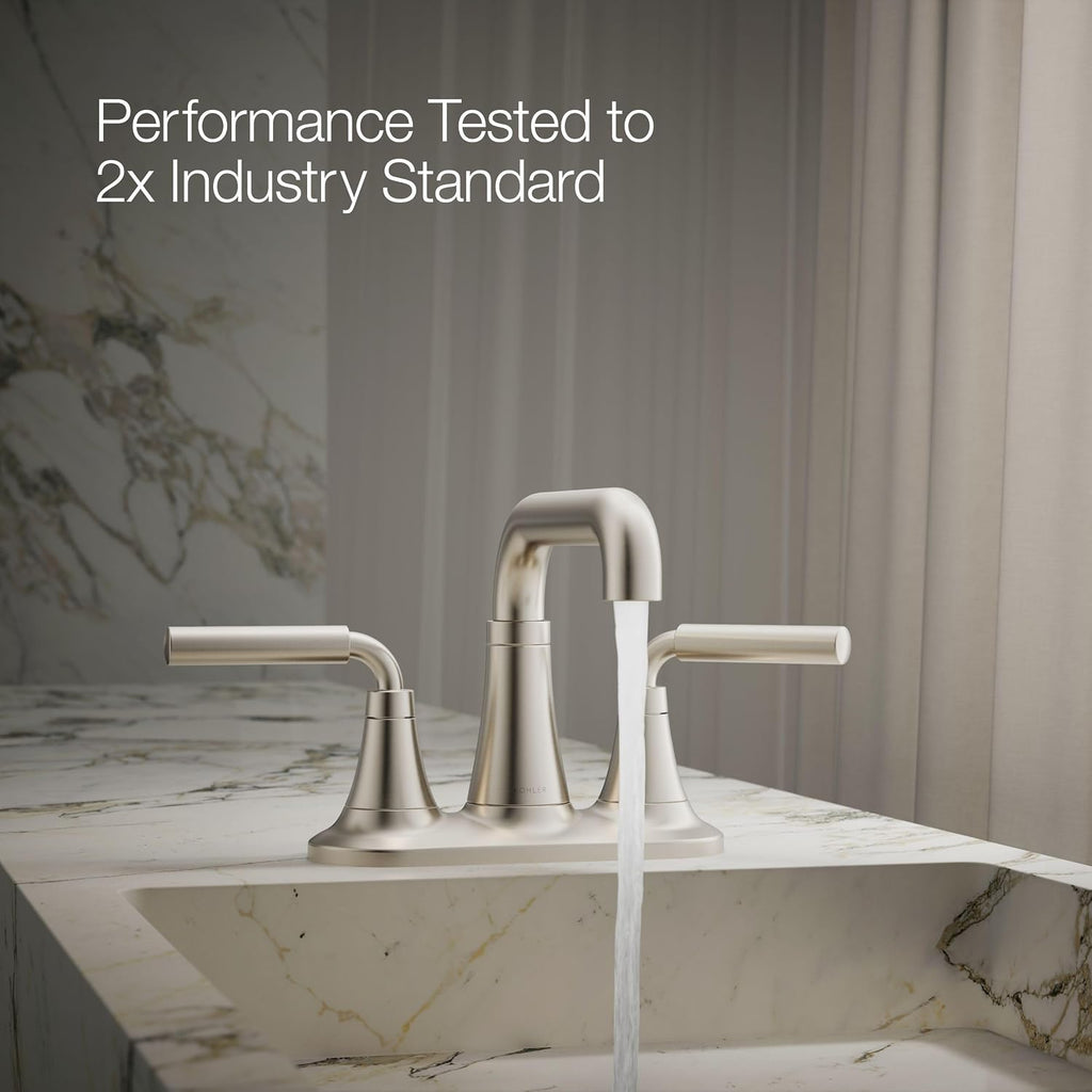 KOHLER K-27414-4-BN Tone™ Centerset Bathroom Sink Faucet, Clicker Drain, Bathroom Faucets, 1.2 GPM, Vibrant Brushed Nickel