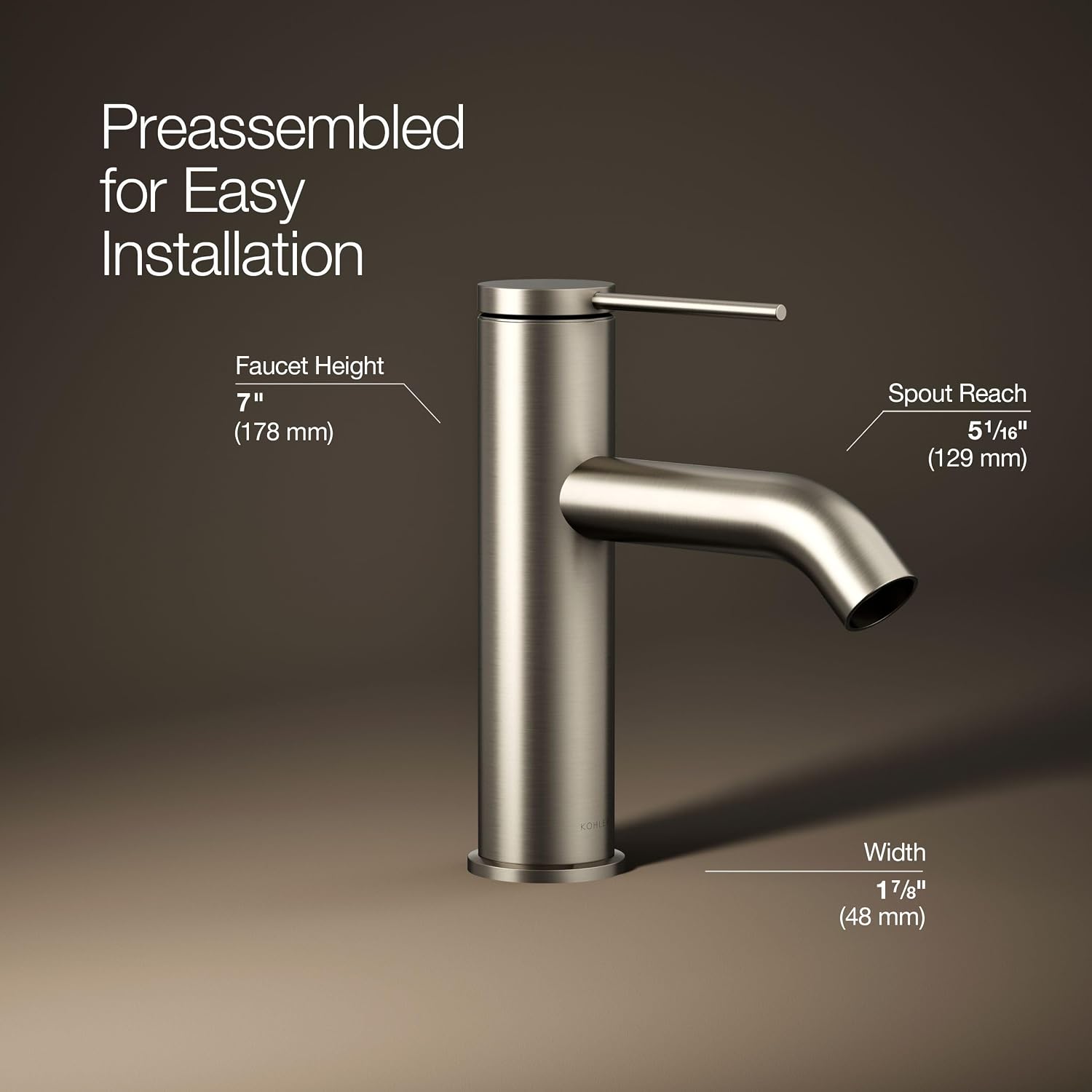 Kohler 77958-4A-BN Components® Single-Handle Bathroom Sink Faucet, 1.2 gpm, Vibrant Brushed Nickel