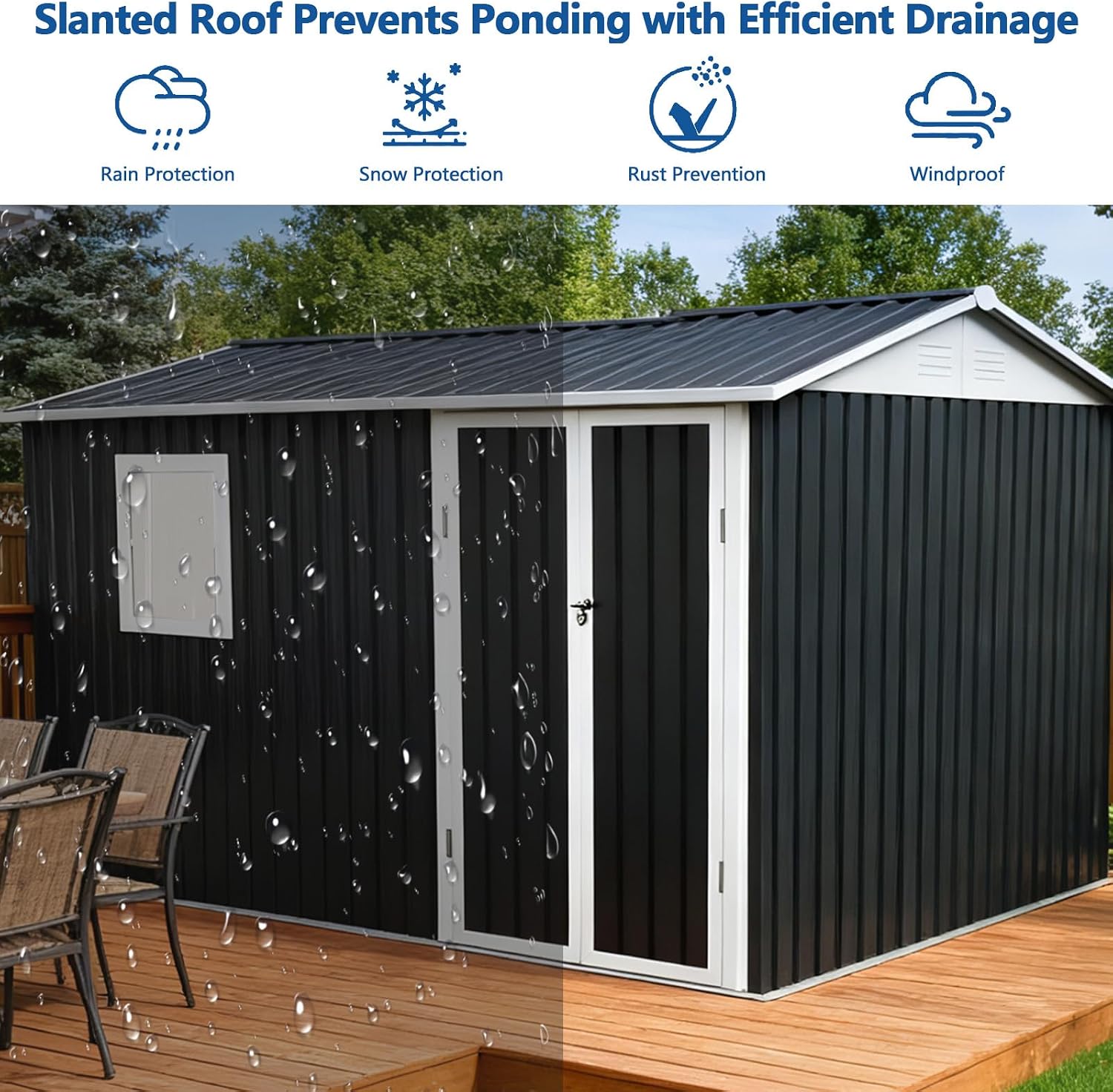 9.5 x 6.7FT Outdoor Storage Shed, Utility Tool Shed with Door & Lock Metal Storage Garden Shed for Patio Storage (Grey, 9.5 x 6.7FT)