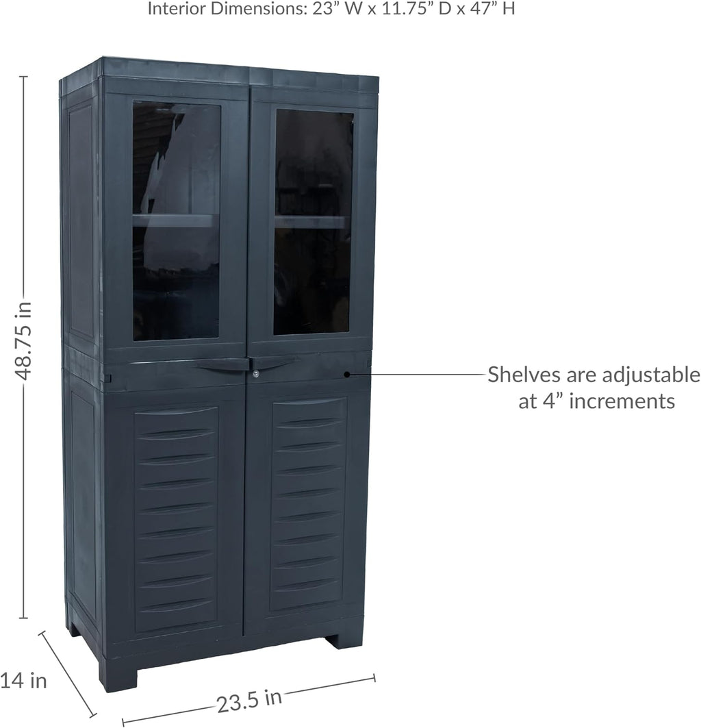 Sunnydaze 48.75' H Resin Garage Storage Cabinet - Garage Cabinet with 2 Acrylic Glass Doors - Freestanding Utility Storage for Laundry Room, Office, Basement - Charcoal