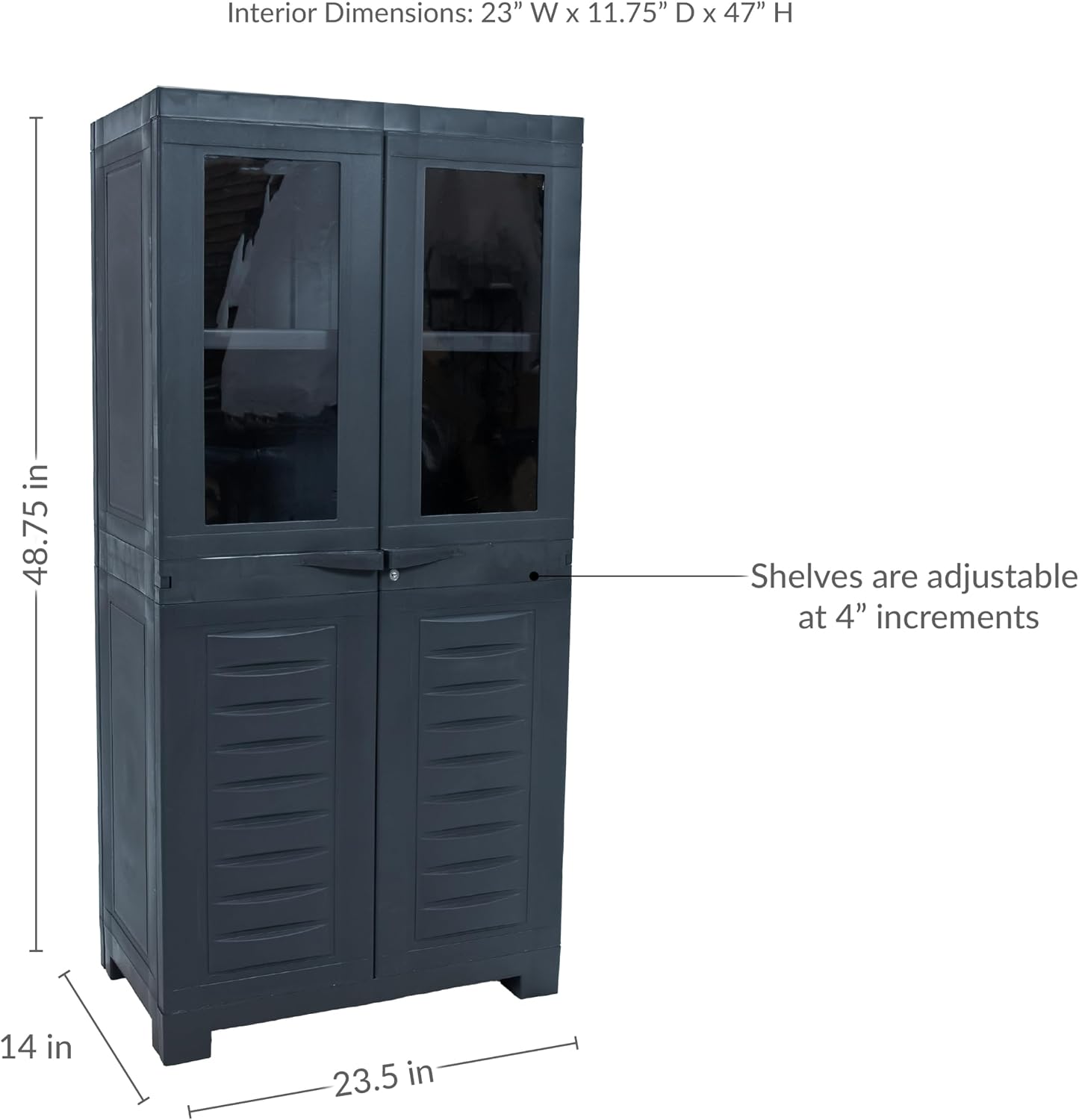 Sunnydaze 48.75' H Resin Garage Storage Cabinet - Garage Cabinet with 2 Acrylic Glass Doors - Freestanding Utility Storage for Laundry Room, Office, Basement - Charcoal