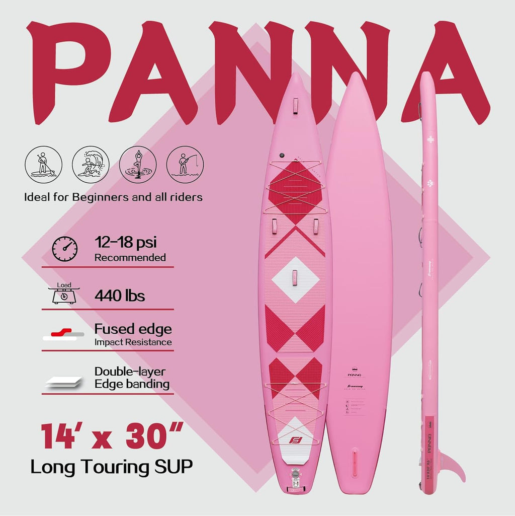 FREESUN Panna 14' x 30' Inflatable Stand Up Paddle Board, Elite Touring & Expedition iSUP with Tool-Free Quick-Install Fin, Glue-Free Heat-Fusion Tech, Fast Glide 14ft Speed Board