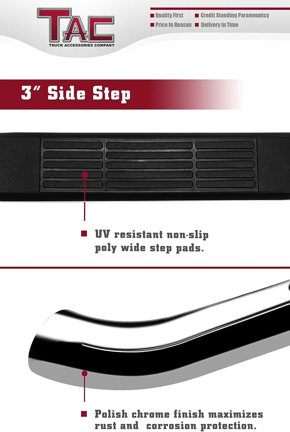 TAC Side Steps Fit 2007-2021 Toyota Tundra Double Cab Truck Pickup 3 inches Stainless Steel Side Bars Nerf Bars Running Boards Rock Panel Off Road Exterior Accessories (2 Pieces Running Boards)