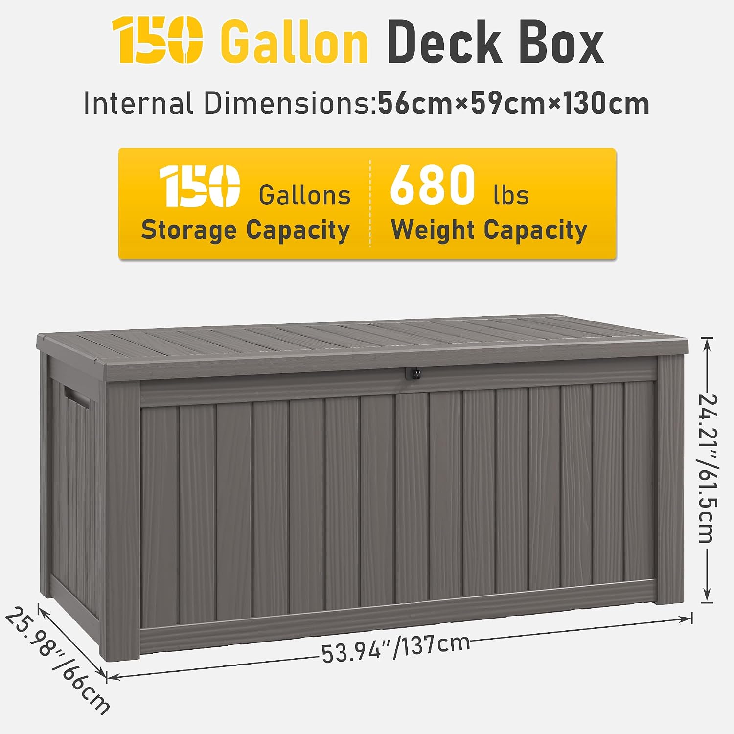 NUNU LAB 150 Gallon Outdoor Storage Box,Resin Large Sturdy Deck Box, Backyard Outside Storage Box Waterproof with Double Wall Panels,Package Delivery Garden Outdoor Hose