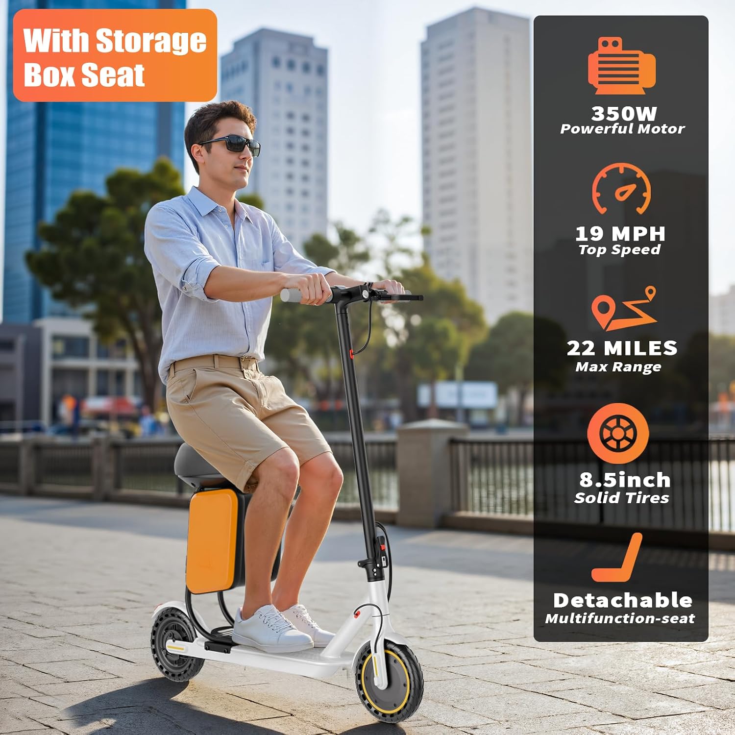 Qlaway 8.5' E Scooter for Adults 19/22 MPH 350/500W Motor 187.2/288.6/441WH Battery, Motorized Scooter Up to 22 Miles Range, Foldable Bearing 265 LBS/APP Control