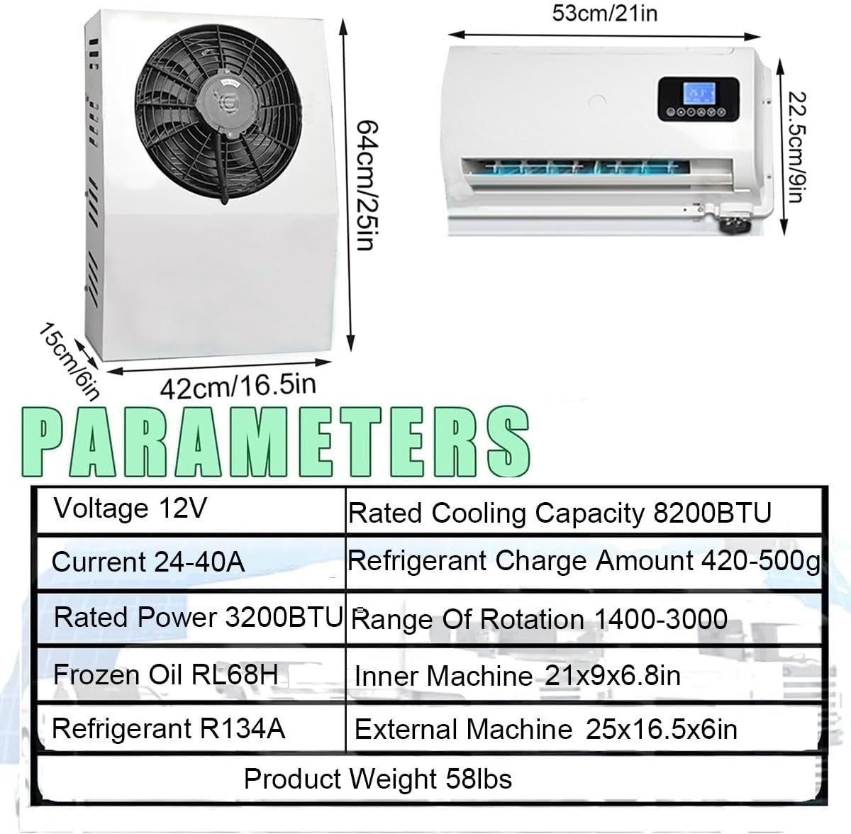 DC 12V Air Conditioner Electric RV Rooftop Air Conditioner Unit Split Cool Parking Air Conditioning Scroll Compressor Camper Air Conditioner For Truck BUS Minivans