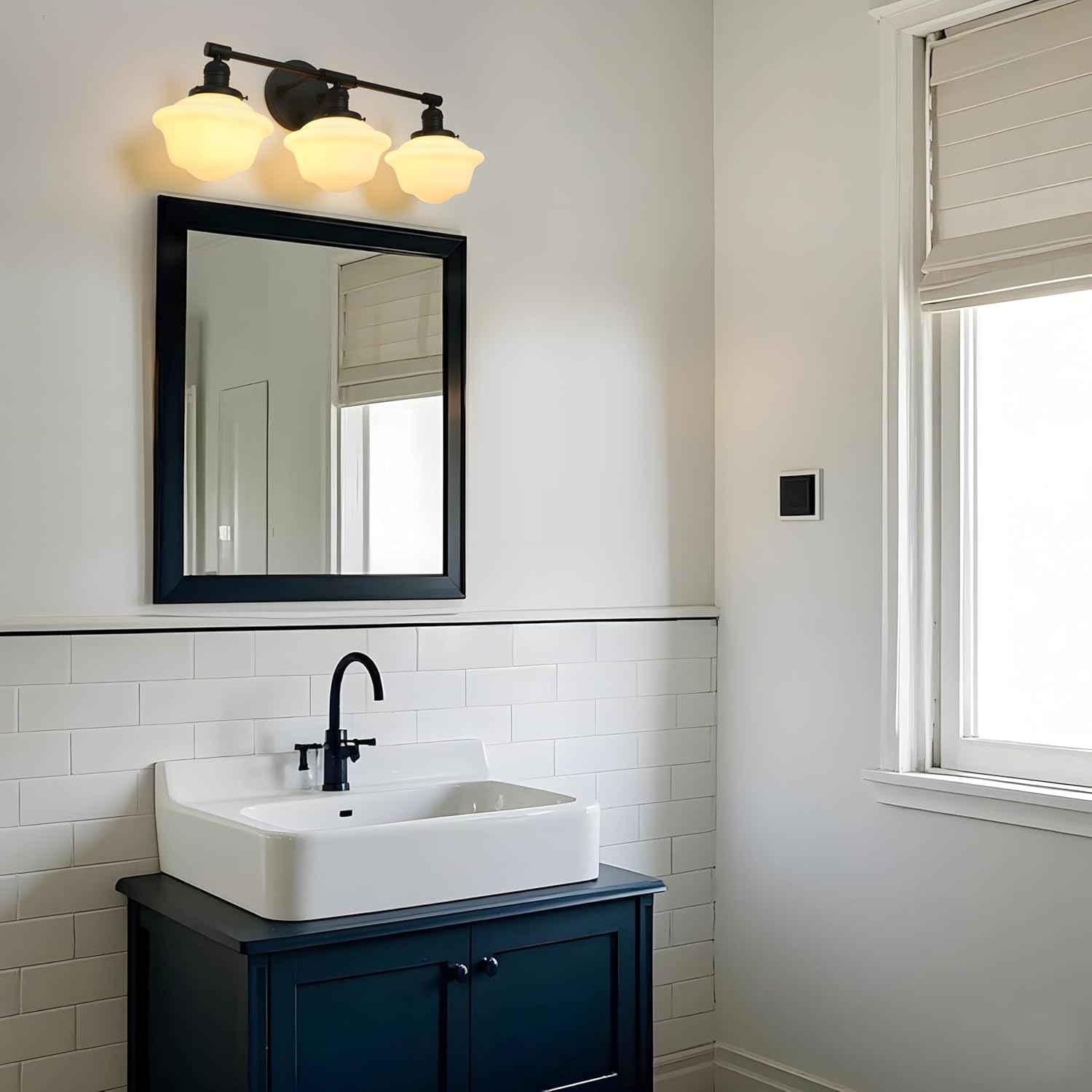 Pathson Milk White Glass Bathroom Wall Sconce Lights, 3-Light Hardwired Wall Vanity Lamps for Living Room Vintage Home Decor, E26 Base
