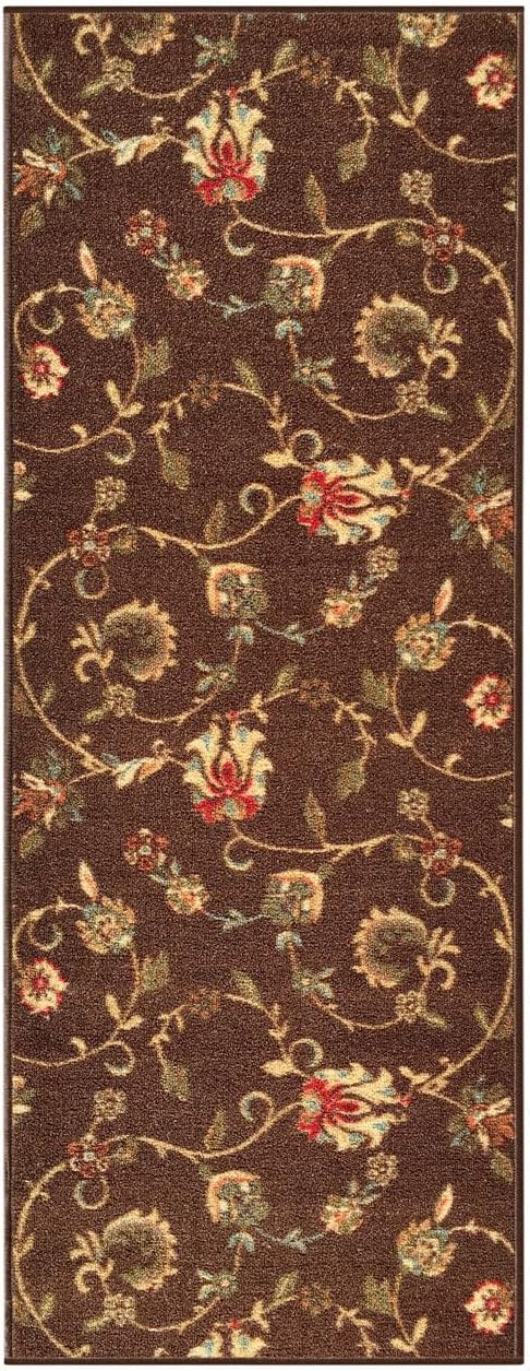 Kapaqua Custom Size Brown Floral Rubber Backed Non-Slip Hallway Stair Runner Rug Carpet 31 inch Wide Choose Your Length 31in X 40ft