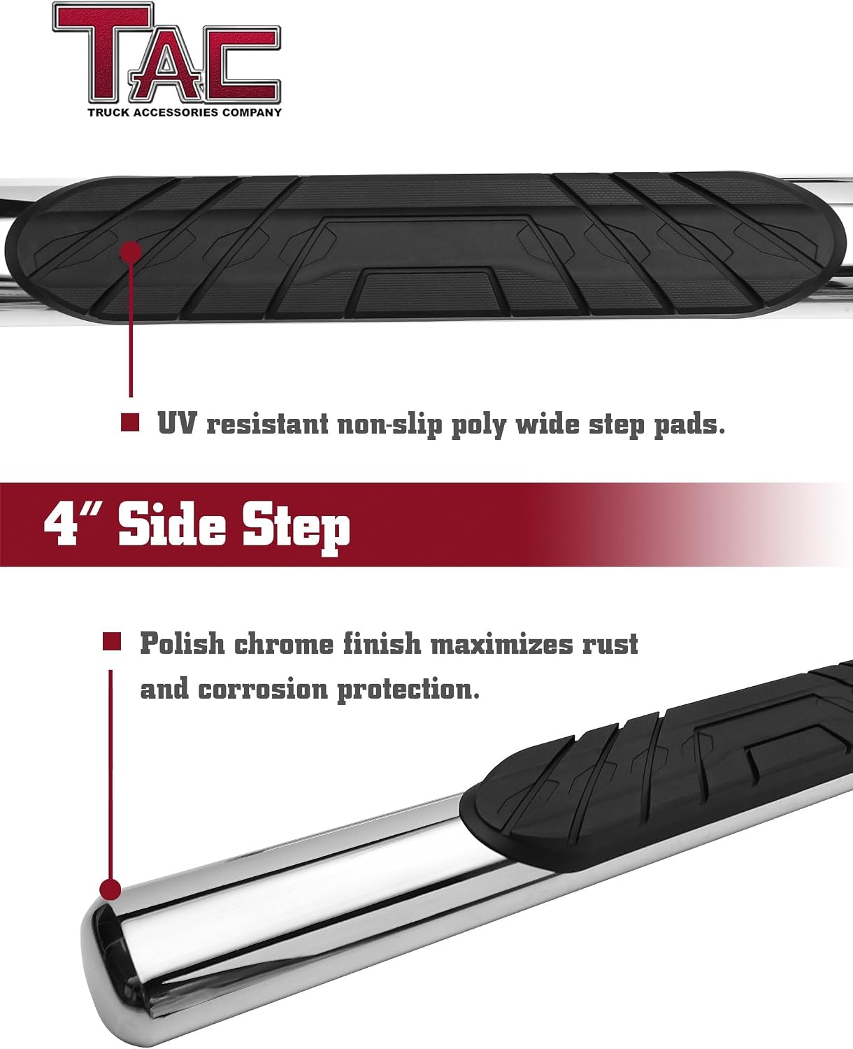 TAC Side Steps Fit 2015-2026 Ford F150 SuperCrew Cab & 2022-2026 F150 Lightning EV |2017-2026 F250/350/450/550 Super Duty Crew Cab 4' Oval Tube Stainless Steel Side Nerf Bars 2pcs