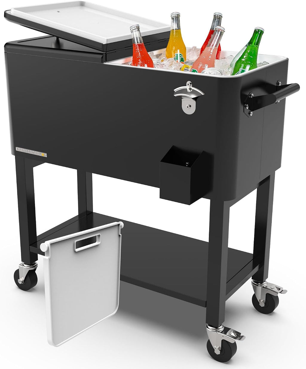 Permasteel Party Cooler with Divider, Removable Basin, Spacious 80-Qt Capacity, Chills 36hrs, Serving Tray, Rolling Ice Chest for Indoor & Outdoor