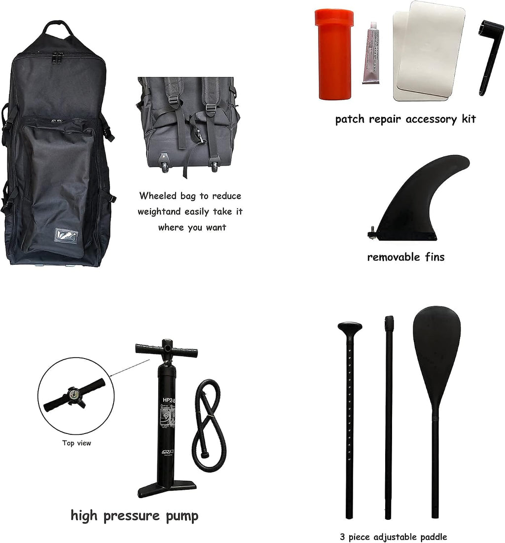 10'6'/11'Inflatable Stand Up Paddle Board Yoga Traveling Board for Surfing Everything Included with Adj Floating Paddle, Hand Pump, ISUP Travel Backpack, Leash, Fin.